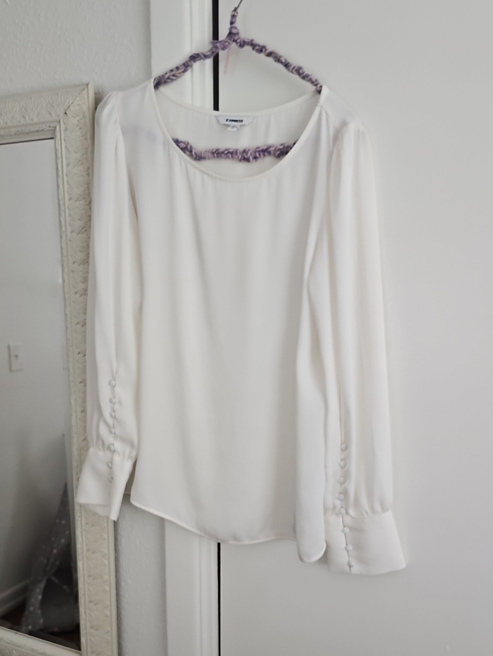 Express Cream Long-Sleeve Blouse with Button Cuffs